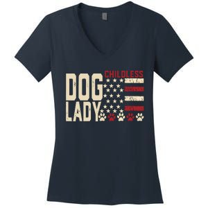 Childless Dog Lady Vote 2024 Us Flag Democratic President Women's V-Neck T-Shirt