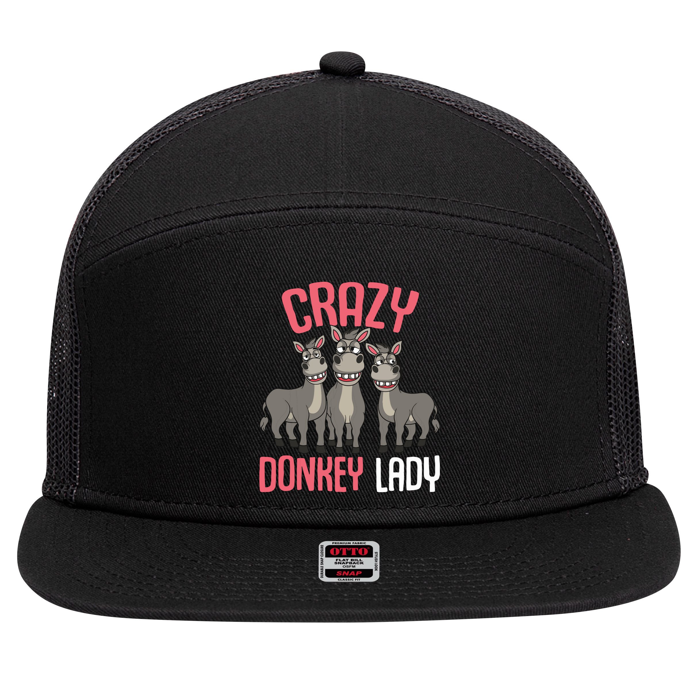 Crazy Donkey Lady Donkey Lover 7 Panel Mesh Trucker Snapback Hat