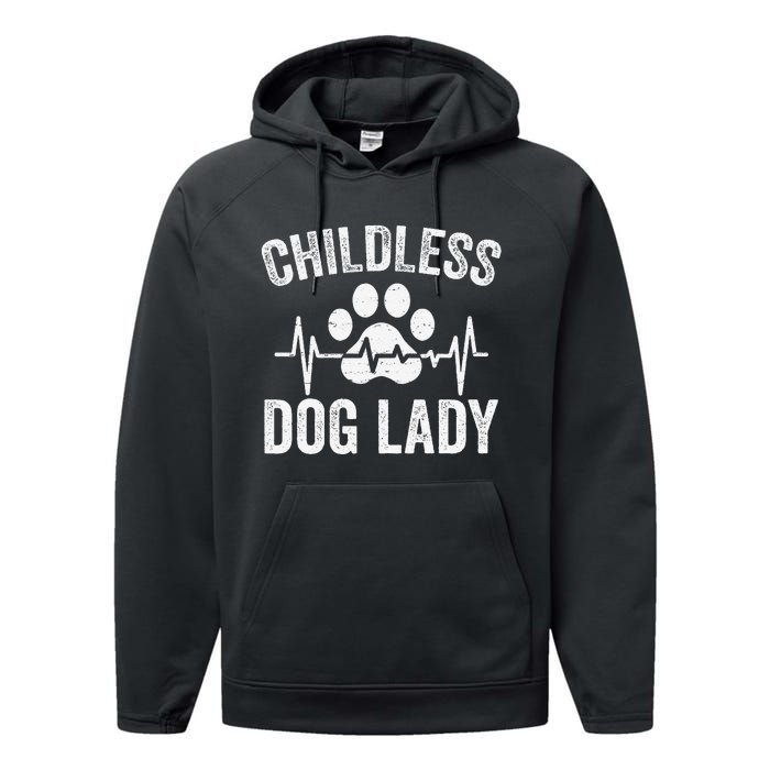 Childless Dog Lady Proud Dog Mom Heartbeat Performance Fleece Hoodie