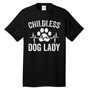 Childless Dog Lady Proud Dog Mom Heartbeat Tall T-Shirt