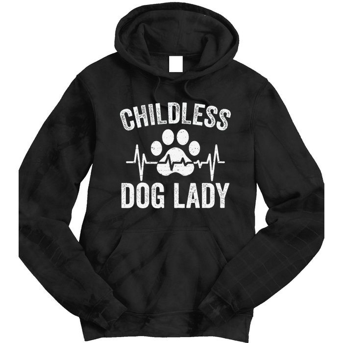 Childless Dog Lady Proud Dog Mom Heartbeat Tie Dye Hoodie