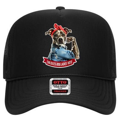 Childless Dog Ladies Vote Rosie The Riveter High Crown Mesh Back Trucker Hat