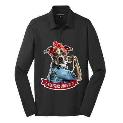 Childless Dog Ladies Vote Rosie The Riveter Silk Touch Performance Long Sleeve Polo