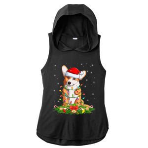 Corgi Dog Lover Lighting Xmas Santa Corgi Christmas Gift Ladies PosiCharge Tri-Blend Wicking Draft Hoodie Tank