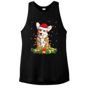 Corgi Dog Lover Lighting Xmas Santa Corgi Christmas Gift Ladies PosiCharge Tri-Blend Wicking Tank