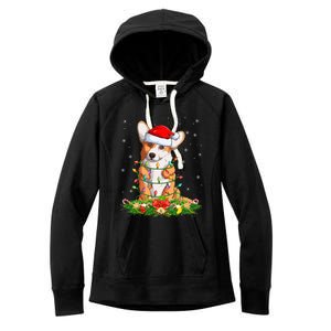 Corgi Dog Lover Lighting Xmas Santa Corgi Christmas Gift Women's Fleece Hoodie