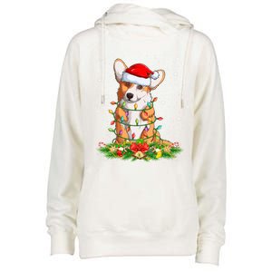 Corgi Dog Lover Lighting Xmas Santa Corgi Christmas Gift Womens Funnel Neck Pullover Hood