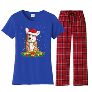 Corgi Dog Lover Lighting Xmas Santa Corgi Christmas Gift Women's Flannel Pajama Set