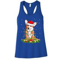 Corgi Dog Lover Lighting Xmas Santa Corgi Christmas Gift Women's Racerback Tank