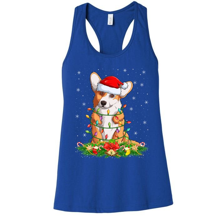 Corgi Dog Lover Lighting Xmas Santa Corgi Christmas Gift Women's Racerback Tank