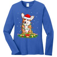 Corgi Dog Lover Lighting Xmas Santa Corgi Christmas Gift Ladies Long Sleeve Shirt