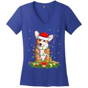 Corgi Dog Lover Lighting Xmas Santa Corgi Christmas Gift Women's V-Neck T-Shirt