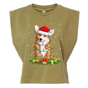 Corgi Dog Lover Lighting Xmas Santa Corgi Christmas Gift Garment-Dyed Women's Muscle Tee