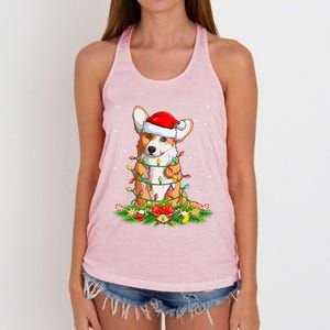 Corgi Dog Lover Lighting Xmas Santa Corgi Christmas Gift Women's Knotted Racerback Tank