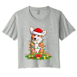 Corgi Dog Lover Lighting Xmas Santa Corgi Christmas Gift Women's Crop Top Tee