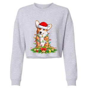 Corgi Dog Lover Lighting Xmas Santa Corgi Christmas Gift Cropped Pullover Crew