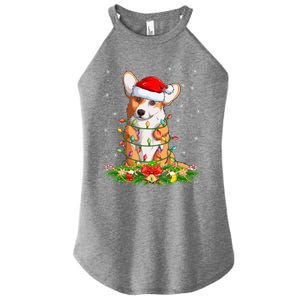 Corgi Dog Lover Lighting Xmas Santa Corgi Christmas Gift Women's Perfect Tri Rocker Tank