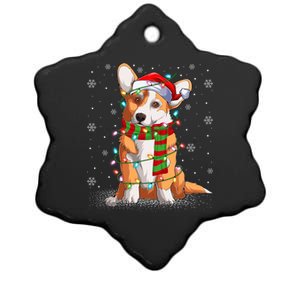 Corgi Dog Lover Xmas Holiday Lighting Santa Corgi Christmas Gift Ceramic Star Ornament