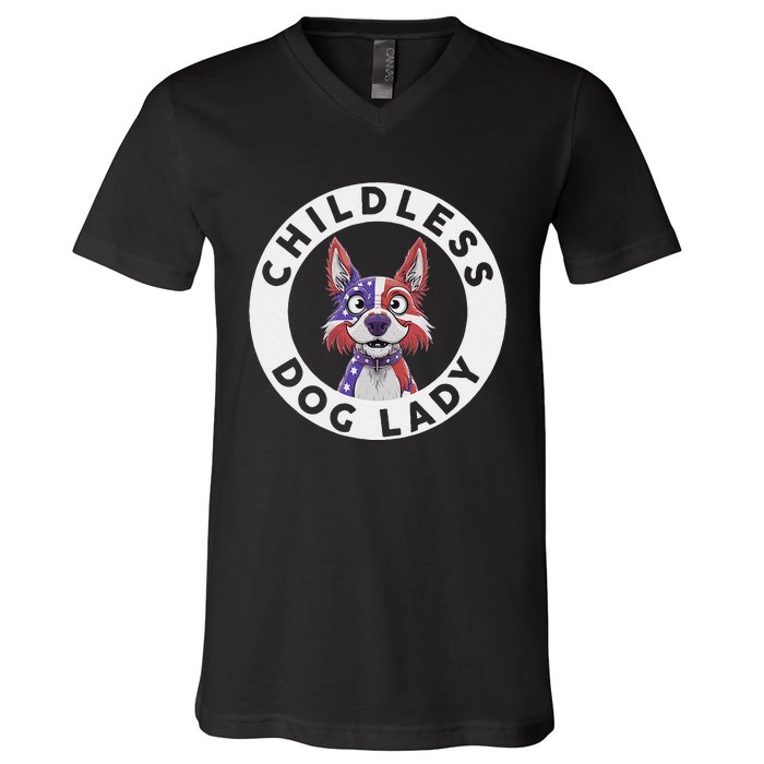 Childless Dog Lady Election Vote 2024 Patriotic V-Neck T-Shirt