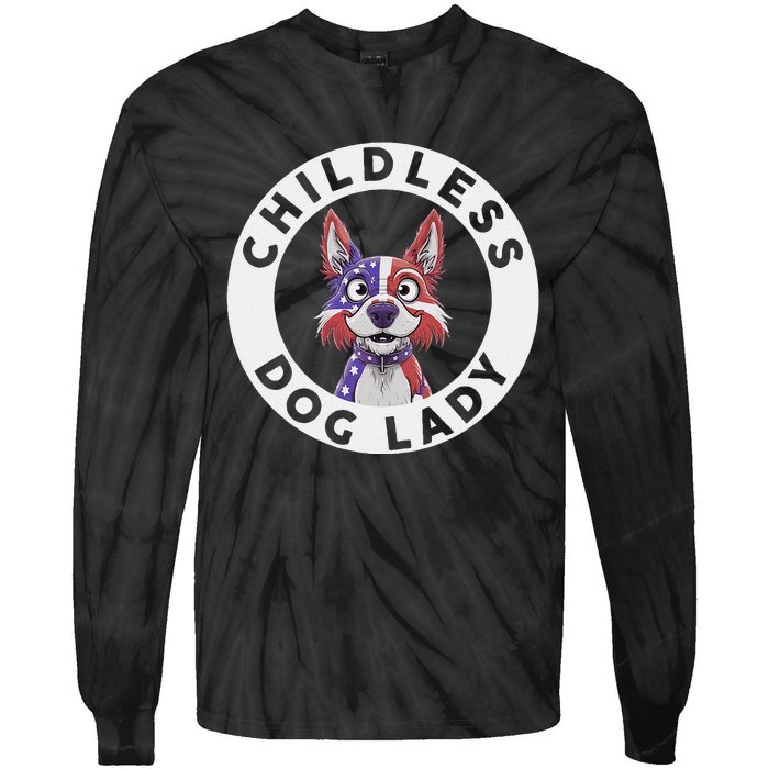 Childless Dog Lady Election Vote 2024 Patriotic Tie-Dye Long Sleeve Shirt