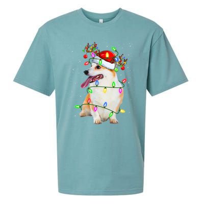 Corgi Dog Lover Xmas Lighting Santa Corgi Christmas Gift Sueded Cloud Jersey T-Shirt