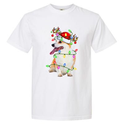 Corgi Dog Lover Xmas Lighting Santa Corgi Christmas Gift Garment-Dyed Heavyweight T-Shirt