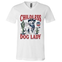 Childless Dog Lady Kamala For President 2024 V-Neck T-Shirt