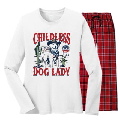 Childless Dog Lady Kamala For President 2024 Women's Long Sleeve Flannel Pajama Set 