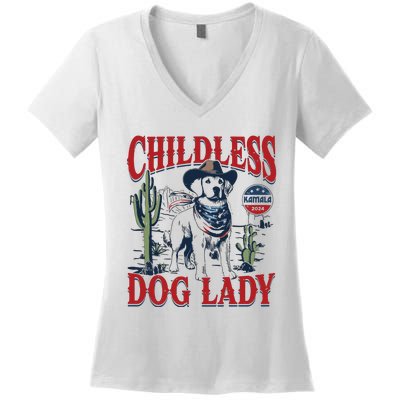 Childless Dog Lady Kamala For President 2024 Women's V-Neck T-Shirt