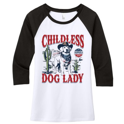 Childless Dog Lady Kamala For President 2024 Women's Tri-Blend 3/4-Sleeve Raglan Shirt