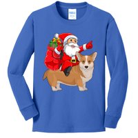 Corgi Dog Lover Santa Riding Corgi Christmas Gift Kids Long Sleeve Shirt