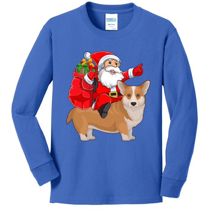 Corgi Dog Lover Santa Riding Corgi Christmas Gift Kids Long Sleeve Shirt