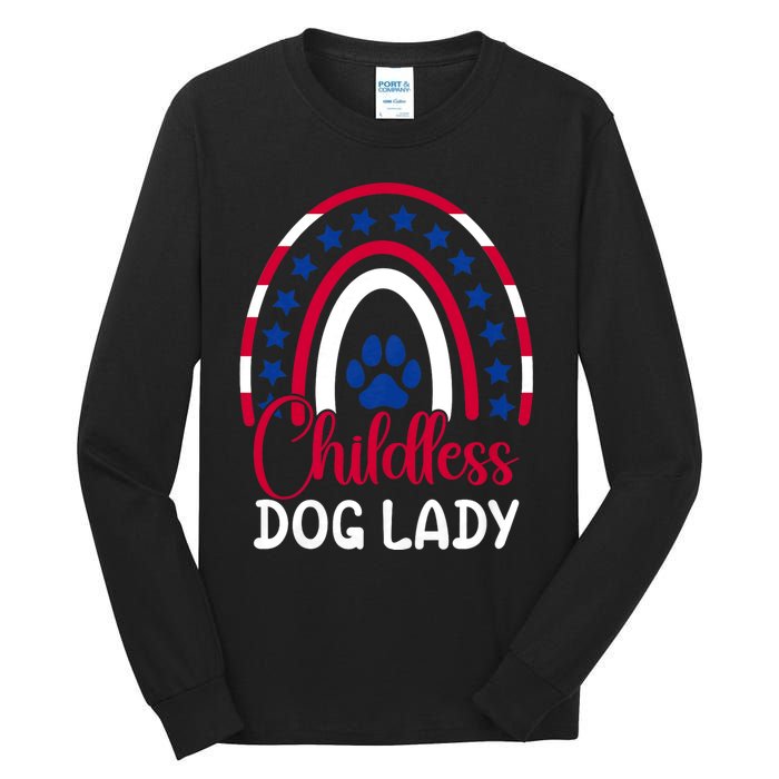 Childless Dog Lady Election Vote 2024 Boho Rainbow Usa Tall Long Sleeve T-Shirt