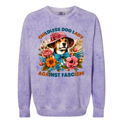 Childless Dog Lady Against Fascism Voting Kamala Dog Owners Colorblast Crewneck Sweatshirt