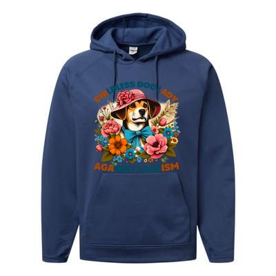 Childless Dog Lady Against Fascism Voting Kamala Dog Owners Performance Fleece Hoodie