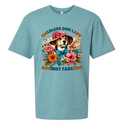 Childless Dog Lady Against Fascism Voting Kamala Dog Owners Sueded Cloud Jersey T-Shirt