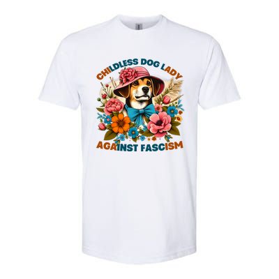 Childless Dog Lady Against Fascism Voting Kamala Dog Owners Softstyle CVC T-Shirt