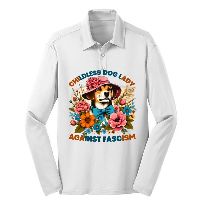 Childless Dog Lady Against Fascism Voting Kamala Dog Owners Silk Touch Performance Long Sleeve Polo