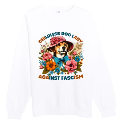 Childless Dog Lady Against Fascism Voting Kamala Dog Owners Premium Crewneck Sweatshirt