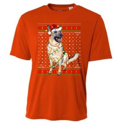 Christmas Dog Lighting Ugly Sweater Ger Shepherd Dog Xmas Cool Gift Cooling Performance Crew T-Shirt