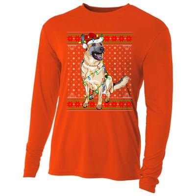 Christmas Dog Lighting Ugly Sweater Ger Shepherd Dog Xmas Cool Gift Cooling Performance Long Sleeve Crew