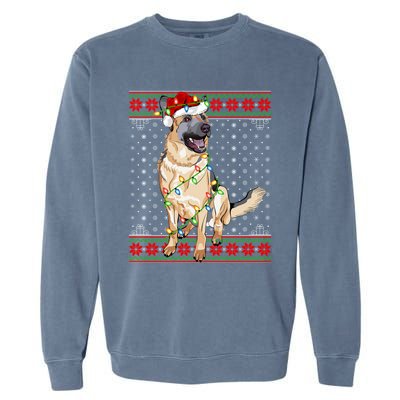 Christmas Dog Lighting Ugly Sweater Ger Shepherd Dog Xmas Cool Gift Garment-Dyed Sweatshirt