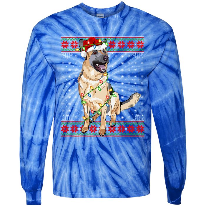 Christmas Dog Lighting Ugly Sweater Ger Shepherd Dog Xmas Cool Gift Tie-Dye Long Sleeve Shirt