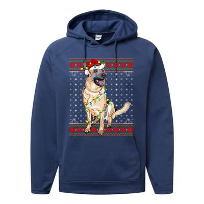 Christmas Dog Lighting Ugly Sweater Ger Shepherd Dog Xmas Cool Gift Performance Fleece Hoodie