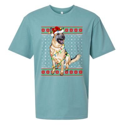 Christmas Dog Lighting Ugly Sweater Ger Shepherd Dog Xmas Cool Gift Sueded Cloud Jersey T-Shirt