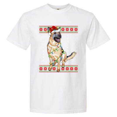 Christmas Dog Lighting Ugly Sweater Ger Shepherd Dog Xmas Cool Gift Garment-Dyed Heavyweight T-Shirt