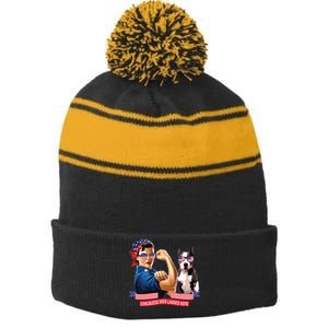 Childless Dog Lady Is Voting Kamala Election Usa 2024 Stripe Pom Pom Beanie