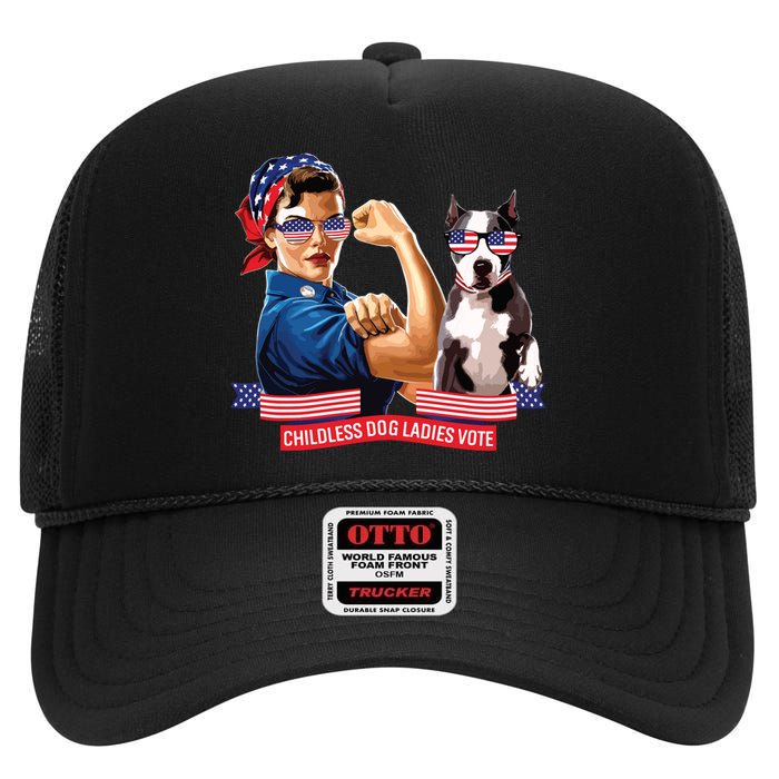 Childless Dog Lady Is Voting Kamala Election Usa 2024 High Crown Mesh Back Trucker Hat