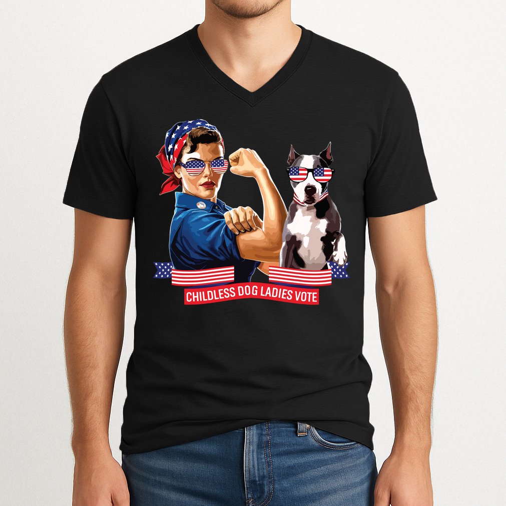 Childless Dog Lady Is Voting Kamala Election Usa 2024 V-Neck T-Shirt