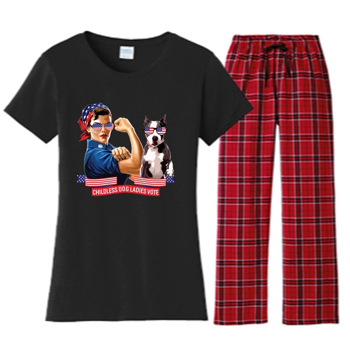 Childless Dog Lady Is Voting Kamala Election Usa 2024 Women's Flannel Pajama Set